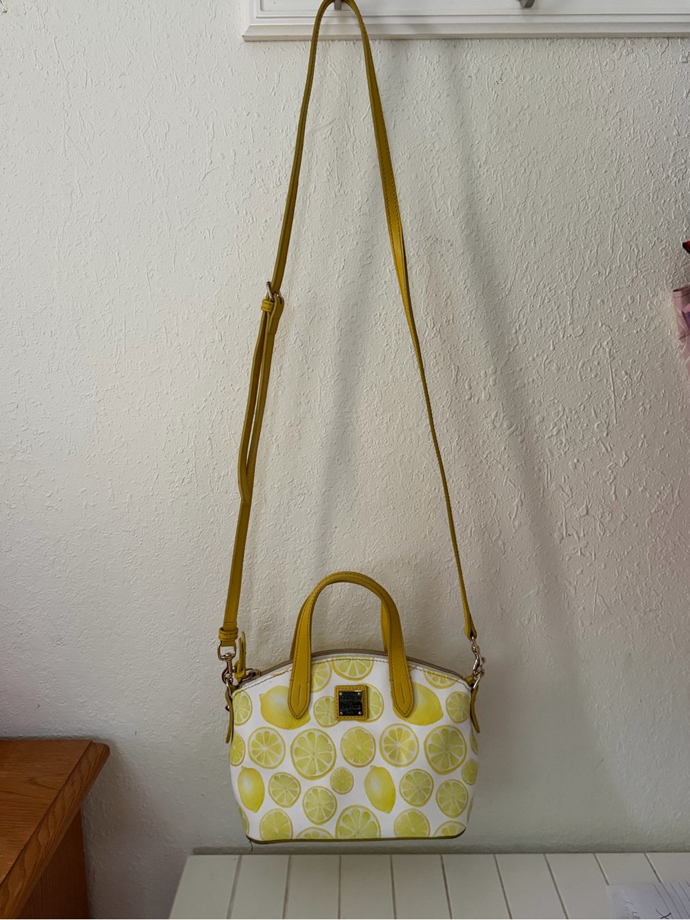 Dooney & Bourke Lemon Print Crossbody Satchel in Yellow and White